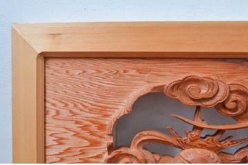 ビンテージ建具　最高級!!　上手物　迫力のある雲に龍の図柄が目を惹く作行の良い彫刻欄間2枚セット(明かり取り、明り取り、ヴィンテージ)(R-081711)