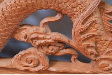ビンテージ建具　最高級!!　上手物　迫力のある雲に龍の図柄が目を惹く作行の良い彫刻欄間2枚セット(明かり取り、明り取り、ヴィンテージ)(R-081711)