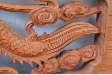ビンテージ建具　最高級!!　上手物　迫力のある雲に龍の図柄が目を惹く作行の良い彫刻欄間2枚セット(明かり取り、明り取り、ヴィンテージ)(R-081711)
