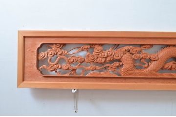 ビンテージ建具　最高級!!　上手物　迫力のある雲に龍の図柄が目を惹く作行の良い彫刻欄間2枚セット(明かり取り、明り取り、ヴィンテージ)(R-081711)