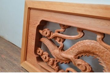 ビンテージ建具　最高級!!　上手物　迫力のある雲に龍の図柄が目を惹く作行の良い彫刻欄間2枚セット(明かり取り、明り取り、ヴィンテージ)(R-081711)