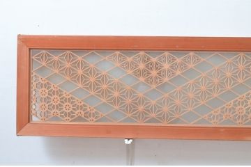 アンティーク建具　両面ガラス　温かみのある木色と繊細な組子が魅力的!組子欄間2枚セット(明かり取り、明り取り)(R-081713)