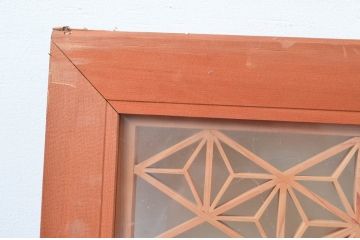アンティーク建具　両面ガラス　温かみのある木色と繊細な組子が魅力的!組子欄間2枚セット(明かり取り、明り取り)(R-081713)