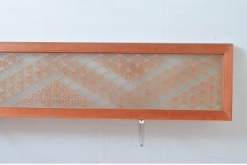 アンティーク建具　両面ガラス　温かみのある木色と繊細な組子が魅力的!組子欄間2枚セット(明かり取り、明り取り)(R-081713)