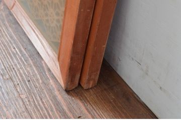アンティーク建具　両面ガラス　温かみのある木色と繊細な組子が魅力的!組子欄間2枚セット(明かり取り、明り取り)(R-081713)