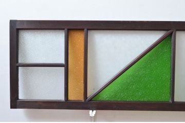 アンティーク建具　大正ロマン　お部屋のアクセントになる!色ガラス入りのガラス欄間2枚セット(明かり取り、明り取り)(R-081714)