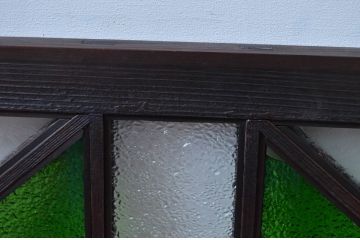 アンティーク建具　大正ロマン　お部屋のアクセントになる!色ガラス入りのガラス欄間2枚セット(明かり取り、明り取り)(R-081714)