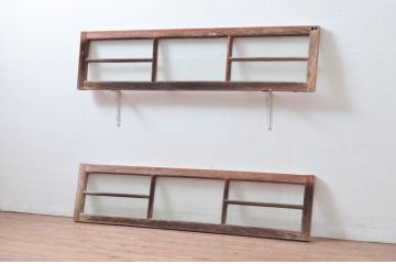 アンティーク建具　どこか懐かしい雰囲気を醸しだす明かり取り2枚セット(明り取り、ガラス欄間)(R-081717)