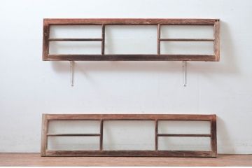 アンティーク建具　どこか懐かしい雰囲気を醸しだす明かり取り2枚セット(明り取り、ガラス欄間)(R-081717)
