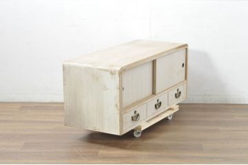 中古　伝統工芸士　田澤謙介作　品のある佇まいが魅力的な加茂総桐箪笥ローボード(総桐たんす、四方丸、大丸、和タンス、収納棚、戸棚、テレビボード、テレビ台)(R-081722)