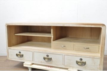 中古　伝統工芸士　田澤謙介作　品のある佇まいが魅力的な加茂総桐箪笥ローボード(総桐たんす、四方丸、大丸、和タンス、収納棚、戸棚、テレビボード、テレビ台)(R-081722)