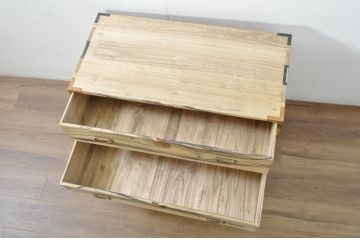 和製アンティーク　昭和初期　前面黒柿材　存在感のある模様に上品な銅金具が映える衣装箪笥・中段(和たんす、時代箪笥、サイドチェスト、サイドボード、引き出し、収納箪笥、整理タンス)(R-081728)