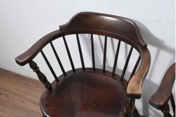 和製ビンテージ　松本民芸家具　#91型　落ち着きのある大人カフェ風インテリアが叶うキャプテンチェア3脚セット(アームチェア、板座チェア、ダイニングチェア、椅子、イス、ヴィンテージ、バラ売り可能)(定価3脚で約39万円)(R-081735)