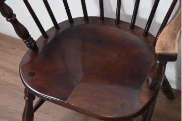 和製ビンテージ　松本民芸家具　#91型　落ち着きのある大人カフェ風インテリアが叶うキャプテンチェア3脚セット(アームチェア、板座チェア、ダイニングチェア、椅子、イス、ヴィンテージ、バラ売り可能)(定価3脚で約39万円)(R-081735)