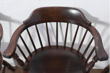 和製ビンテージ　松本民芸家具　#91型　落ち着きのある大人カフェ風インテリアが叶うキャプテンチェア3脚セット(アームチェア、板座チェア、ダイニングチェア、椅子、イス、ヴィンテージ、バラ売り可能)(定価3脚で約39万円)(R-081735)