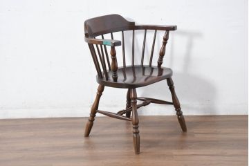 和製ビンテージ　松本民芸家具　#91型　落ち着きのある大人カフェ風インテリアが叶うキャプテンチェア3脚セット(アームチェア、板座チェア、ダイニングチェア、椅子、イス、ヴィンテージ、バラ売り可能)(定価3脚で約39万円)(R-081735)
