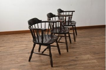 和製ビンテージ　松本民芸家具　#91型　落ち着きのある大人カフェ風インテリアが叶うキャプテンチェア3脚セット(アームチェア、板座チェア、ダイニングチェア、椅子、イス、ヴィンテージ、バラ売り可能)(定価3脚で約39万円)(R-081735)