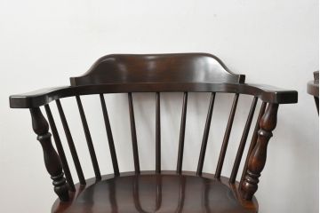 和製ビンテージ　松本民芸家具　#91型　落ち着きのある大人カフェ風インテリアが叶うキャプテンチェア3脚セット(アームチェア、板座チェア、ダイニングチェア、椅子、イス、ヴィンテージ、バラ売り可能)(定価3脚で約39万円)(R-081735)