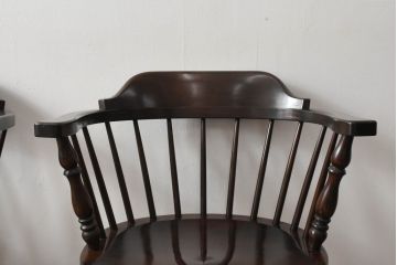 和製ビンテージ　松本民芸家具　#91型　落ち着きのある大人カフェ風インテリアが叶うキャプテンチェア3脚セット(アームチェア、板座チェア、ダイニングチェア、椅子、イス、ヴィンテージ、バラ売り可能)(定価3脚で約39万円)(R-081735)