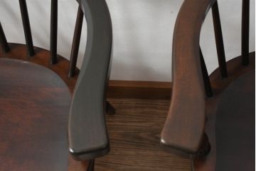 和製ビンテージ　松本民芸家具　#91型　落ち着きのある大人カフェ風インテリアが叶うキャプテンチェア3脚セット(アームチェア、板座チェア、ダイニングチェア、椅子、イス、ヴィンテージ、バラ売り可能)(定価3脚で約39万円)(R-081735)