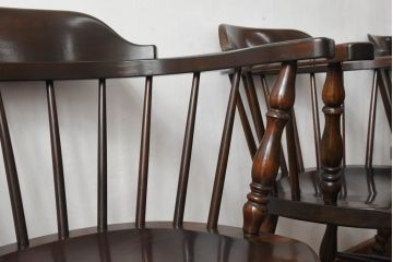 和製ビンテージ　松本民芸家具　#91型　落ち着きのある大人カフェ風インテリアが叶うキャプテンチェア3脚セット(アームチェア、板座チェア、ダイニングチェア、椅子、イス、ヴィンテージ、バラ売り可能)(定価3脚で約39万円)(R-081735)