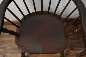 和製ビンテージ　松本民芸家具　#91型　落ち着きのある大人カフェ風インテリアが叶うキャプテンチェア3脚セット(アームチェア、板座チェア、ダイニングチェア、椅子、イス、ヴィンテージ、バラ売り可能)(定価3脚で約39万円)(R-081735)