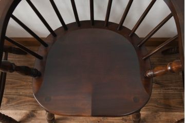 和製ビンテージ　松本民芸家具　#91型　落ち着きのある大人カフェ風インテリアが叶うキャプテンチェア3脚セット(アームチェア、板座チェア、ダイニングチェア、椅子、イス、ヴィンテージ、バラ売り可能)(定価3脚で約39万円)(R-081735)