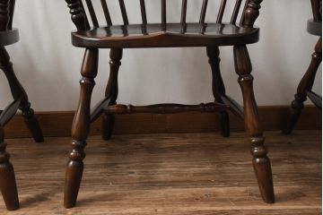 和製ビンテージ　松本民芸家具　#91型　落ち着きのある大人カフェ風インテリアが叶うキャプテンチェア3脚セット(アームチェア、板座チェア、ダイニングチェア、椅子、イス、ヴィンテージ、バラ売り可能)(定価3脚で約39万円)(R-081735)