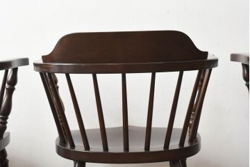 和製ビンテージ　松本民芸家具　#91型　落ち着きのある大人カフェ風インテリアが叶うキャプテンチェア3脚セット(アームチェア、板座チェア、ダイニングチェア、椅子、イス、ヴィンテージ、バラ売り可能)(定価3脚で約39万円)(R-081735)