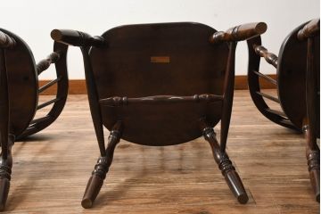 和製ビンテージ　松本民芸家具　#91型　落ち着きのある大人カフェ風インテリアが叶うキャプテンチェア3脚セット(アームチェア、板座チェア、ダイニングチェア、椅子、イス、ヴィンテージ、バラ売り可能)(定価3脚で約39万円)(R-081735)