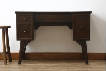 中古　松本民芸家具　ドレッサーリメイク　和洋どちらの空間にも馴染むサイドテーブル(コンソールテーブル、コンソールデスク、ワークデスク、両袖机、在宅用、在宅ワーク用)(R-081740)