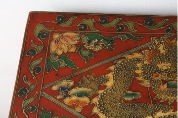 アジアンビンテージ　オリエンタルデザイン　朱塗り　龍の図が豪華なサイドキャビネット(収納棚、戸棚、サイドボード、ヴィンテージ)(R-081749)