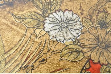 アジアンビンテージ　オリエンタルデザイン　華やかな花鳥図が描かれた朱塗りのサイドチェスト(引き出し、サイドボード、ヴィンテージ)(R-081750)