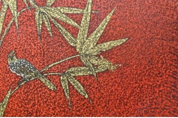 アジアンビンテージ　オリエンタルデザイン　華やかな花鳥図が描かれた朱塗りのサイドチェスト(引き出し、サイドボード、ヴィンテージ)(R-081750)