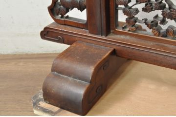 和製アンティーク　時代物!!　特大!!　総花梨(カリン)材　面取りガラス　優雅な彫刻入りのスタンドミラー(鏡、姿見、店舗什器)(R-081770)