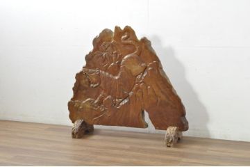 和製ビンテージ　野性味あふれる虎が彫刻された一枚板の衝立(トラ、衝立て、つい立て、衝い立て、パーテーション、間仕切り、ヴィンテージ)(R-081771)