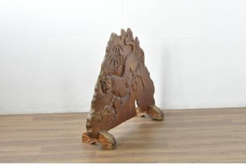 和製ビンテージ　野性味あふれる虎が彫刻された一枚板の衝立(トラ、衝立て、つい立て、衝い立て、パーテーション、間仕切り、ヴィンテージ)(R-081771)