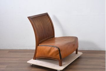中古　希少な廃番品!!　BC工房　安楽きらきら椅子　チーク材　ワイドタイプ　和洋どちらの空間にも取り入れやすいアームレスチェア(1Pソファ、一人掛け)(R-081785)