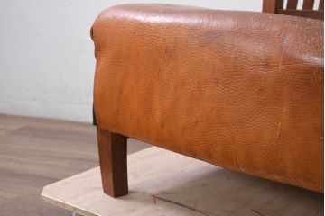 中古　希少な廃番品!!　BC工房　安楽きらきら椅子　チーク材　ワイドタイプ　和洋どちらの空間にも取り入れやすいアームレスチェア(1Pソファ、一人掛け)(R-081785)