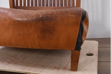 中古　希少な廃番品!!　BC工房　安楽きらきら椅子　チーク材　ワイドタイプ　和洋どちらの空間にも取り入れやすいアームレスチェア(1Pソファ、一人掛け)(R-081785)