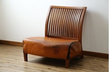 中古　希少な廃番品!!　BC工房　安楽きらきら椅子　チーク材　ワイドタイプ　和洋どちらの空間にも取り入れやすいアームレスチェア(1Pソファ、一人掛け)(R-081785)