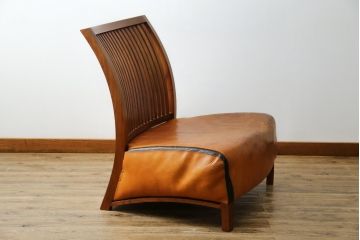 中古　希少な廃番品!!　BC工房　安楽きらきら椅子　チーク材　ワイドタイプ　和洋どちらの空間にも取り入れやすいアームレスチェア(1Pソファ、一人掛け)(R-081785)