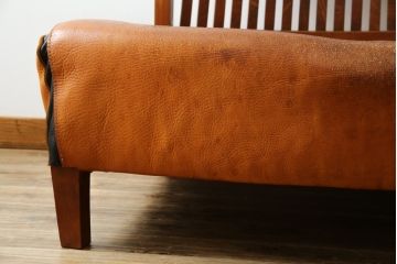中古　希少な廃番品!!　BC工房　安楽きらきら椅子　チーク材　ワイドタイプ　和洋どちらの空間にも取り入れやすいアームレスチェア(1Pソファ、一人掛け)(R-081785)