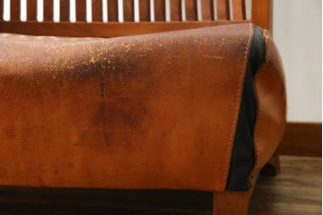 中古　希少な廃番品!!　BC工房　安楽きらきら椅子　チーク材　ワイドタイプ　和洋どちらの空間にも取り入れやすいアームレスチェア(1Pソファ、一人掛け)(R-081785)