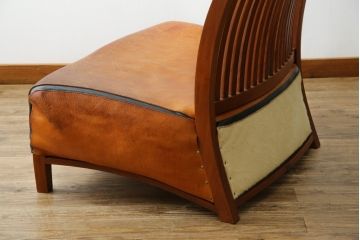 中古　希少な廃番品!!　BC工房　安楽きらきら椅子　チーク材　ワイドタイプ　和洋どちらの空間にも取り入れやすいアームレスチェア(1Pソファ、一人掛け)(R-081785)