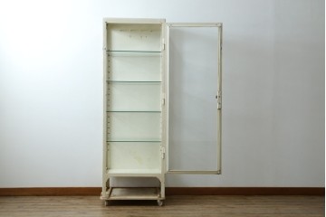 フランスアンティーク　アイアンフレーム　ペイント　縦型　シャビーシックな雰囲気が魅力のメディカルキャビネット　(R-081792)