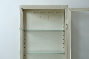 フランスアンティーク　アイアンフレーム　ペイント　縦型　シャビーシックな雰囲気が魅力のメディカルキャビネット　(R-081792)