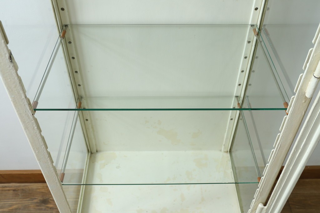 フランスアンティーク　アイアンフレーム　ペイント　縦型　シャビーシックな雰囲気が魅力のメディカルキャビネット　(R-081792)