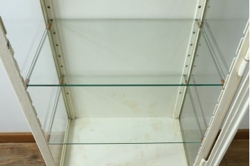 フランスアンティーク　アイアンフレーム　ペイント　縦型　シャビーシックな雰囲気が魅力のメディカルキャビネット　(R-081792)