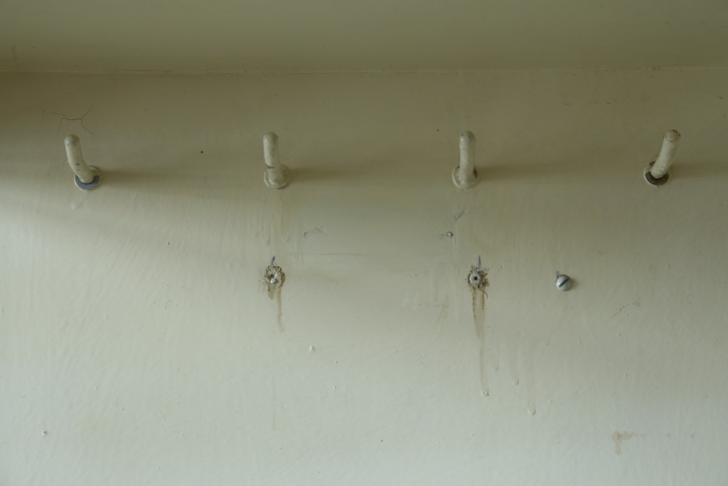 フランスアンティーク　アイアンフレーム　ペイント　縦型　シャビーシックな雰囲気が魅力のメディカルキャビネット　(R-081792)